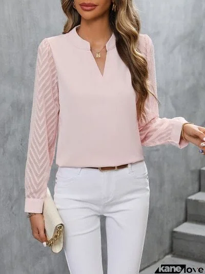 Notched Long Sleeve Blouse