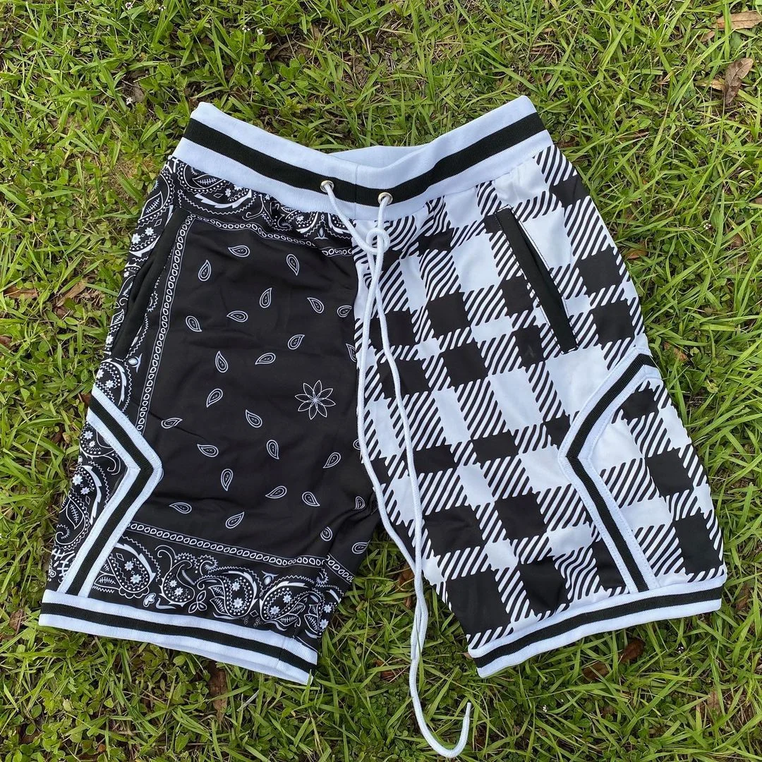  Personalized casual color matching printed sports shorts men