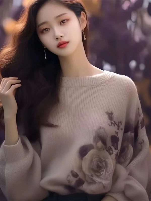 Athvotar Athvotar And Winter New Round Collar Collar Collar Jersey Tweed Blouse Design Sweater Temperament Lazy Blouse Woman