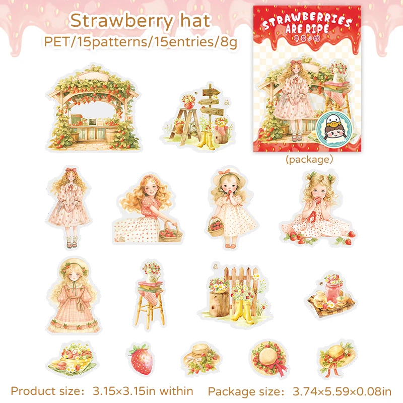 PET Sticker - Strawberry Are Ripe Series Kawaii Character Fruit