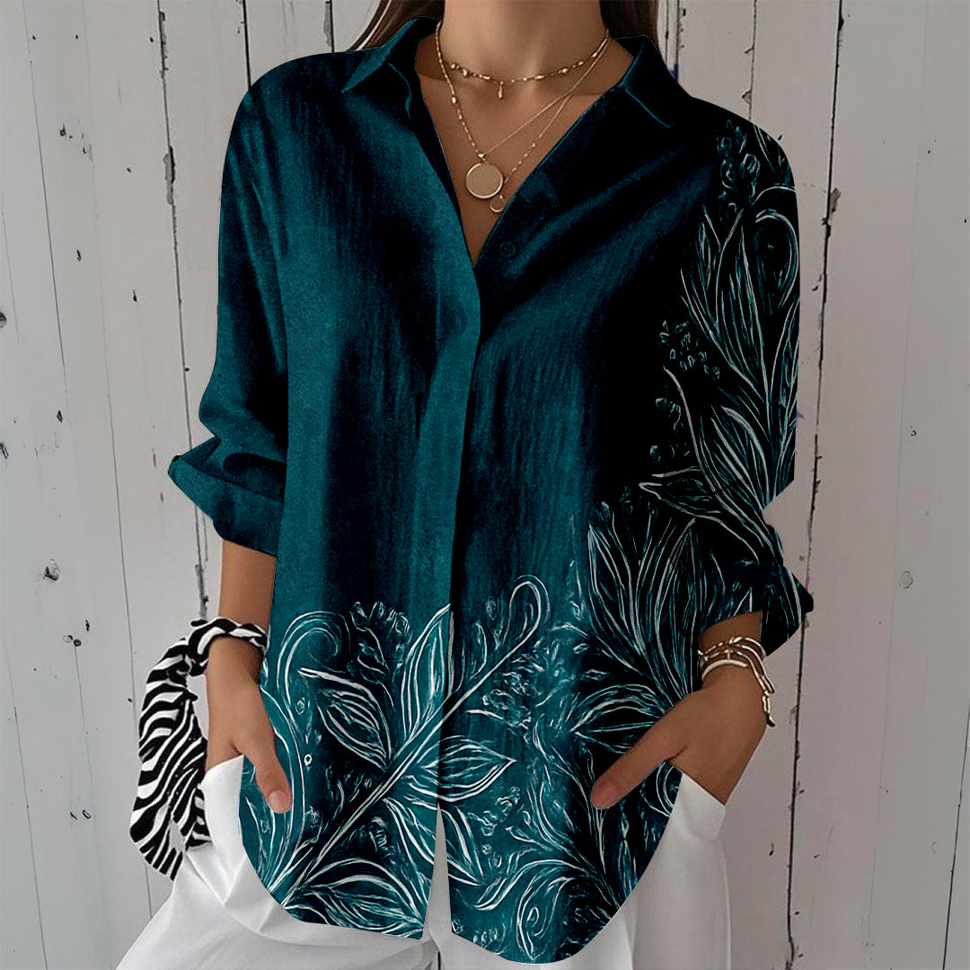 Women Long Sleeve V-neck Graphic Floral Printed Top