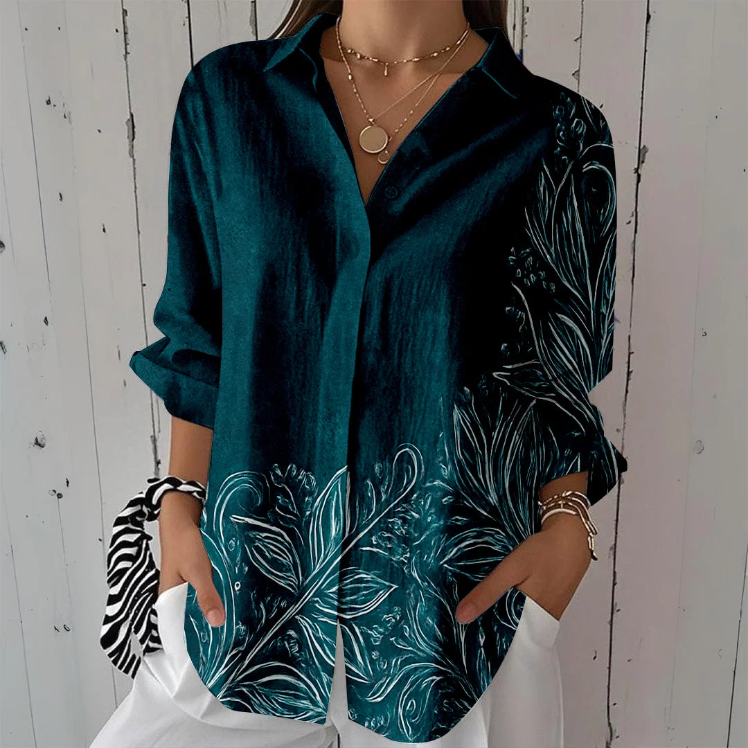 Style & Comfort for Mature Women Women Floral, Green DZCL0045 3/4 Sleeve Shirt Collar Printed Button Tops