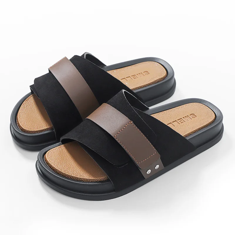 Fransikin Slippers Men's Summer Outdoor Casual Men's Shoes Thick-soled Frosted Leather Business Men's Sandals and Slippers 2025