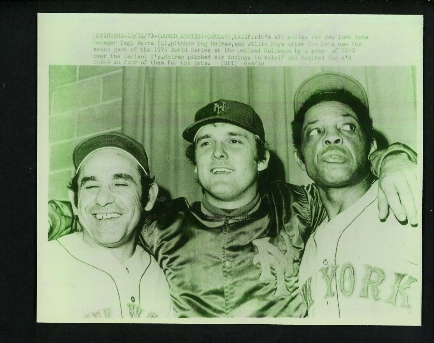 1973 World Series Type IV Press Photo Poster painting NY Mets Yogi Berra Tug McGraw Willie Mays