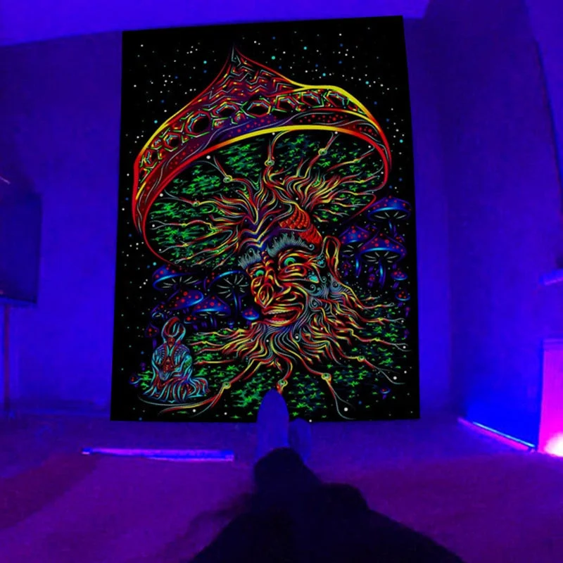 Fluorescent Tapestry European and American Black Light Hanging Cloth Poster Home Decoration Background Cloth Psychedelic Trippy