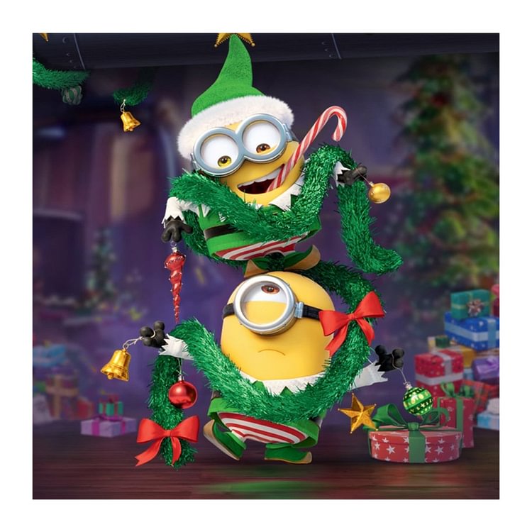 Peinture au diamant - Rond complet - Minions de Noël