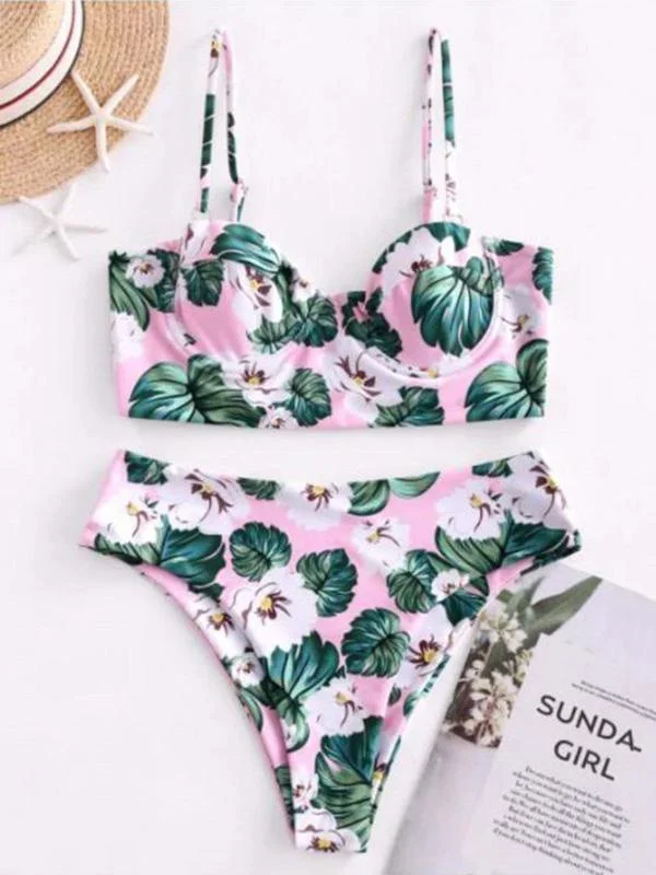 Floral-Print Underwired Split Bikini Swimsuit