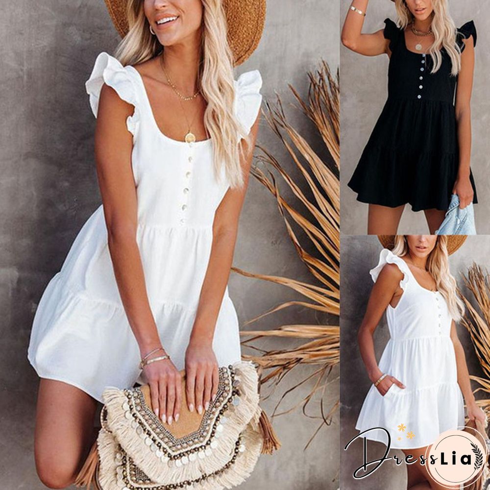 Summer Solid Sleeveless Button Decoration Jumpsuit Short Pants Outfits for Women Beach Wear Playsuit