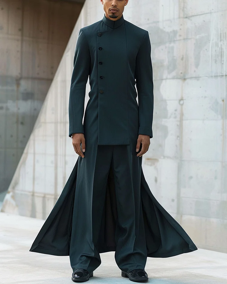 Men's Vintage Stand Collar Button Jacket Jumpsuit