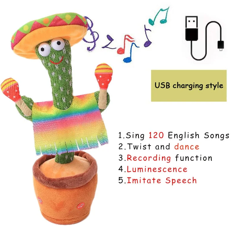 Bluetooth Dancing Cactus Talking Toy Electronic Plush Toys Sing Record Lighten Battery USB Charging Early Education Funny Gift