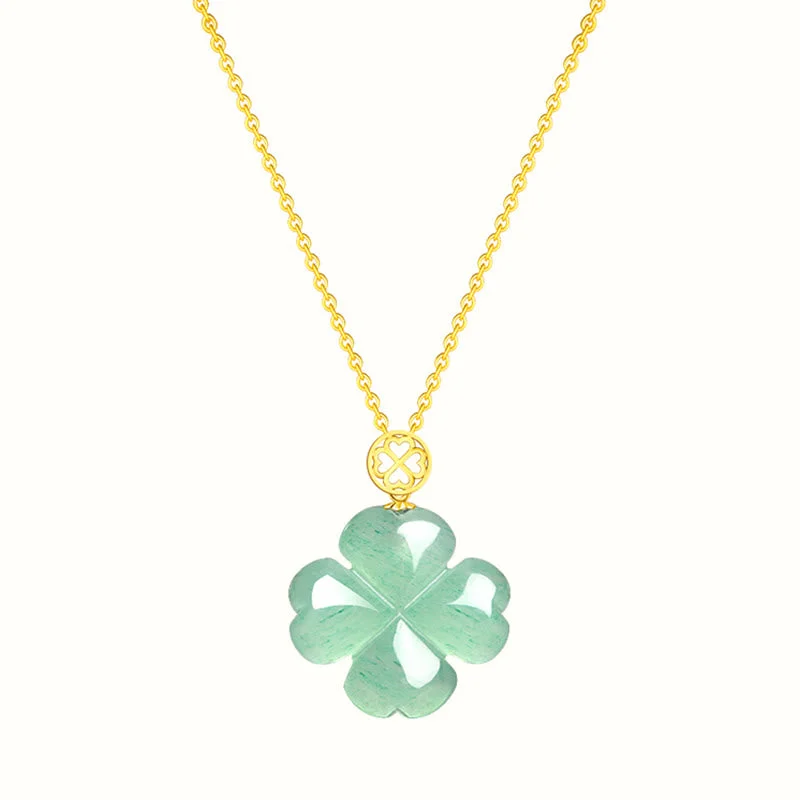 Natural Green Aventurine Four Leaf Clover Luck Necklace Pendant