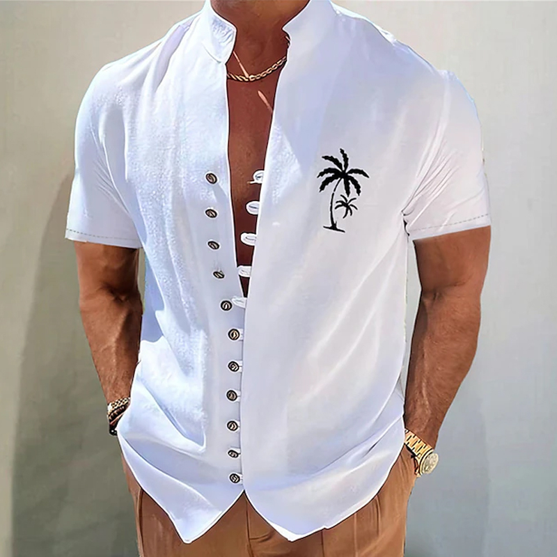 Men's Vacation Coconut Tree Print Short Sleeve Shirt