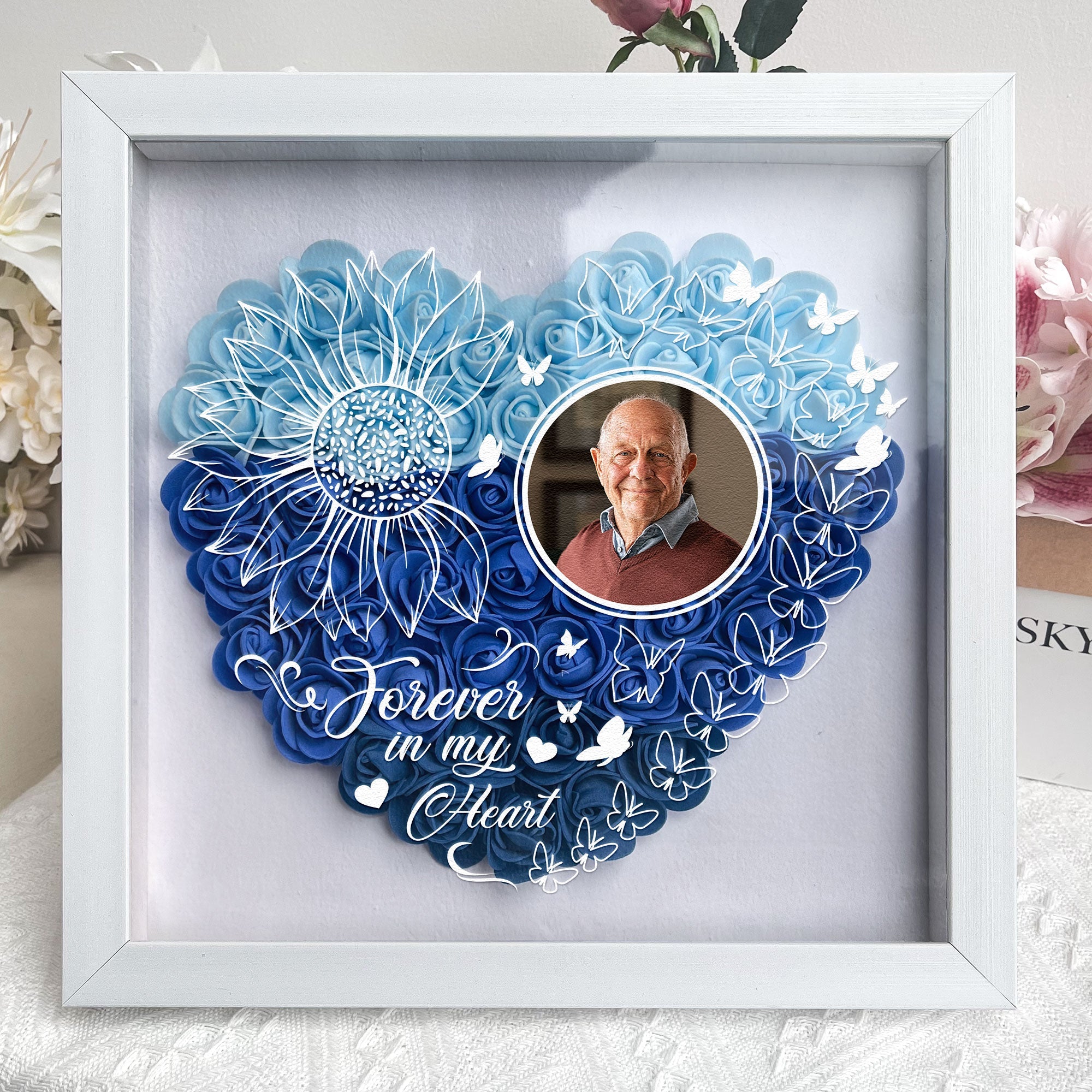 Loveyoufancy Forever In My Heart - Personalized Photo Flower Shadow Box