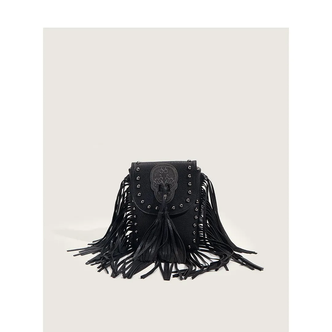 Fashion Women's Rivet Tassel Small Mobile Phone Bag Casual Thin Chain Shoulder Slung Women's Bag