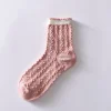3D Jacquard Pink Flower Medium Tube Women Socks