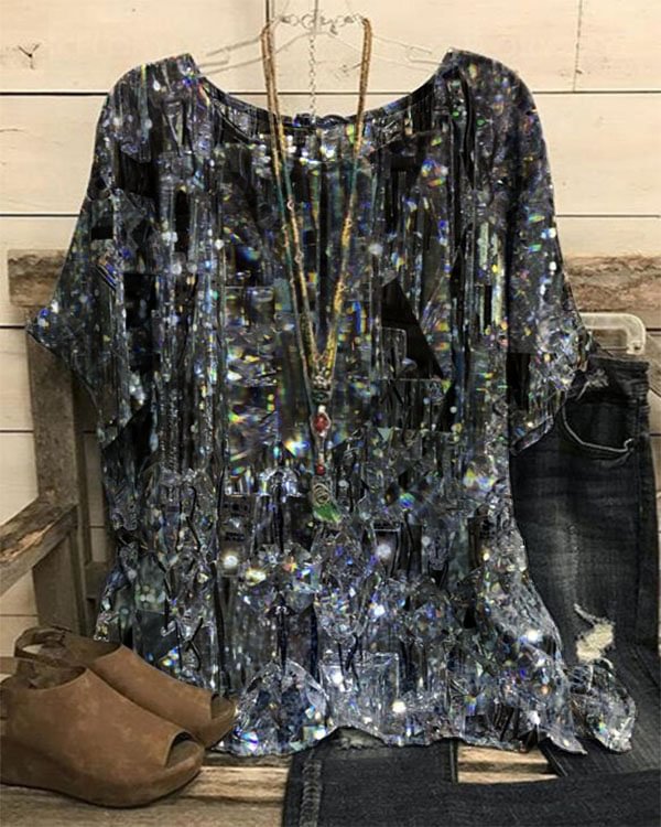 Glitter Bling Round Neck Top