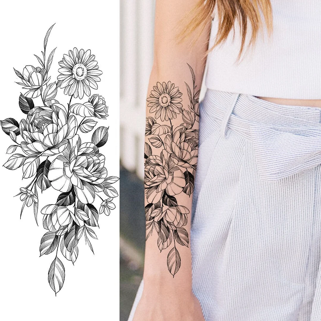 Realistic Rose Flower Sexy Boobs Temporary Tattoos For Women Adult Girl Peony Moon Round Fake Tattoo Fashion Half Sleeve Tatoos