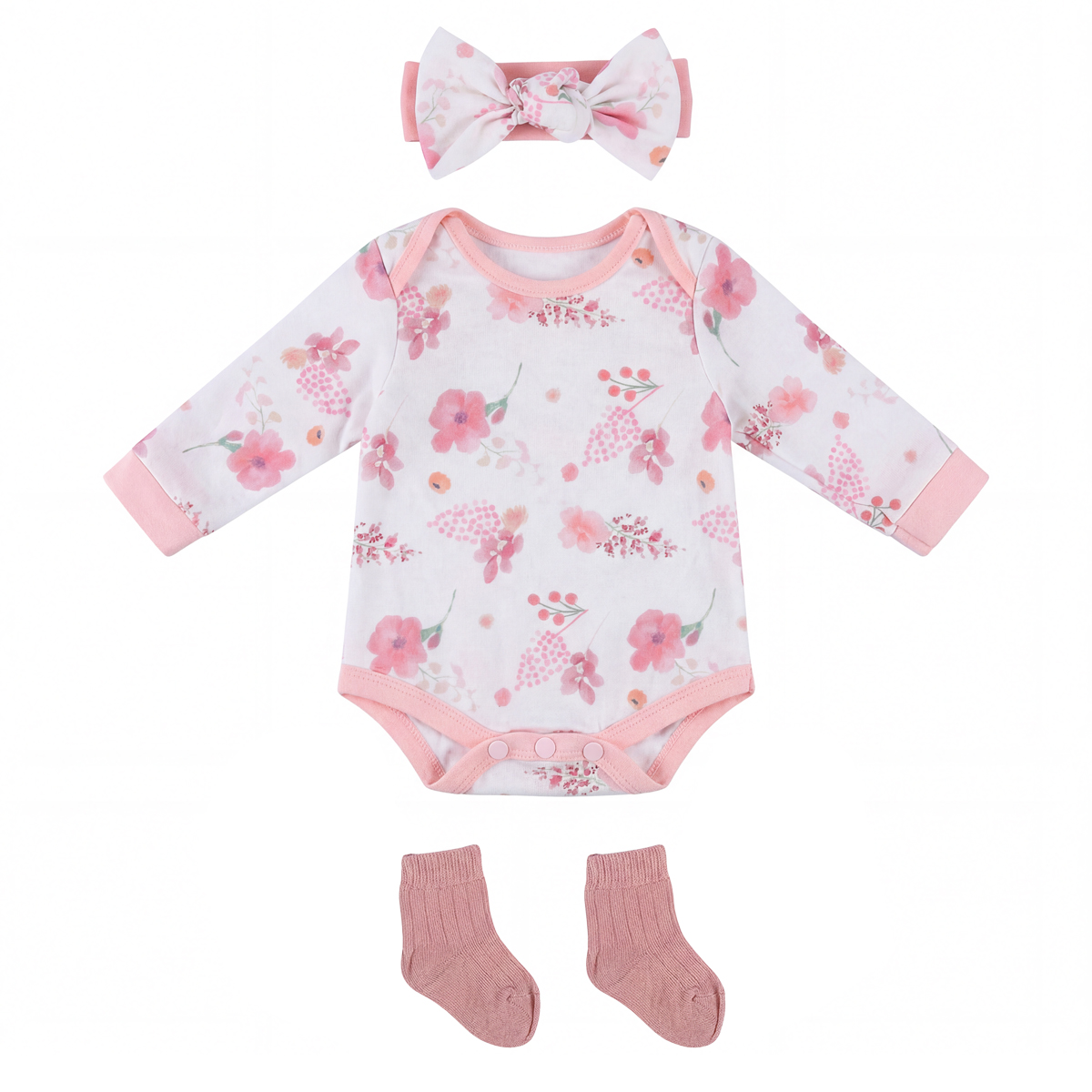 20-Inch Floral Pink and White Romper 3 Pieces Set for Reborn Baby
