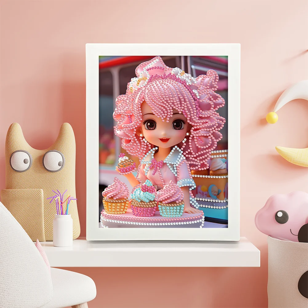 Diamond Painting - Partial Crystal Rhinestone Drill - Cartoon Girl(Canvas|15*20cm)【with Plastic Frame】