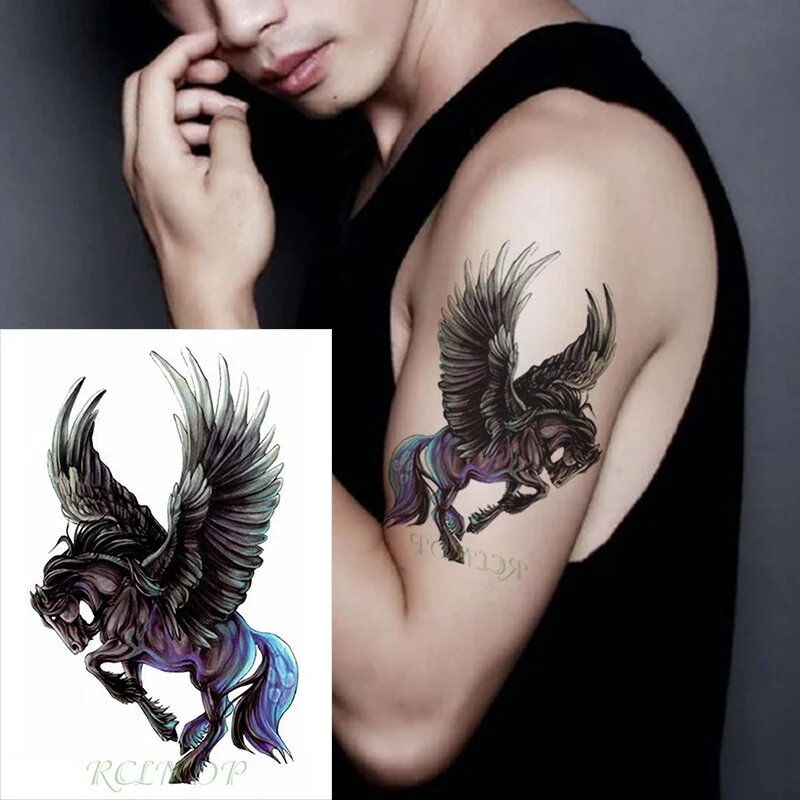 Waterproof Temporary Tattoo Stickers Pegasus wings horse animal Fake Tatto Flash Tatoo Body Art tattoos for Girl Women Men kid