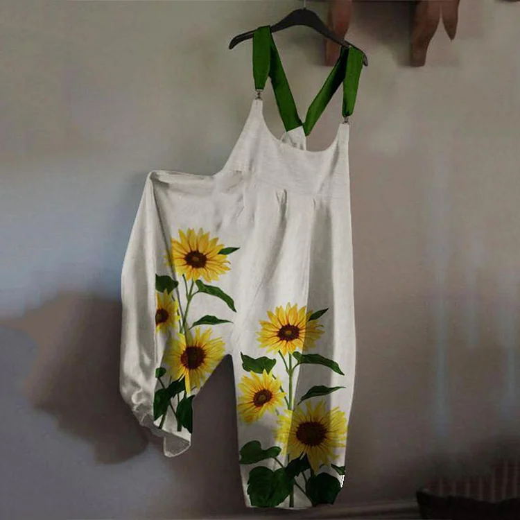 Casual Loose Sunflower Print Jumpsuit