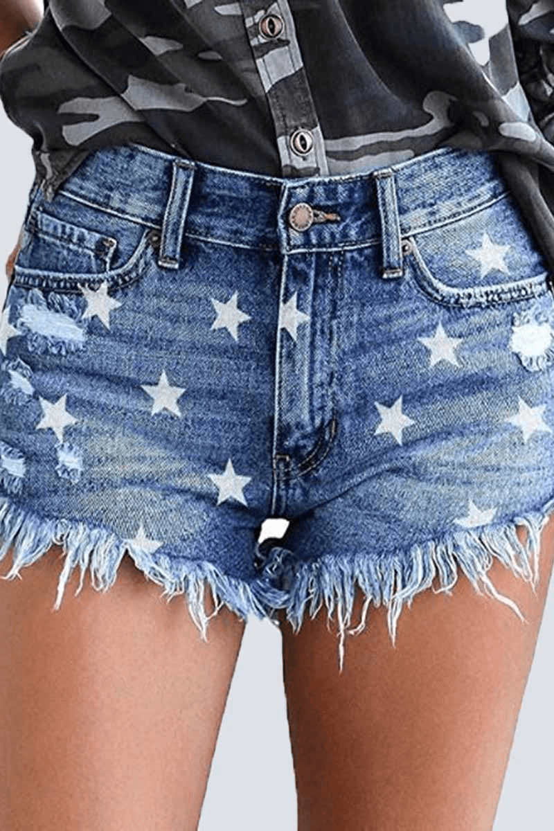 Fashion Casual Star Print Denim Shorts