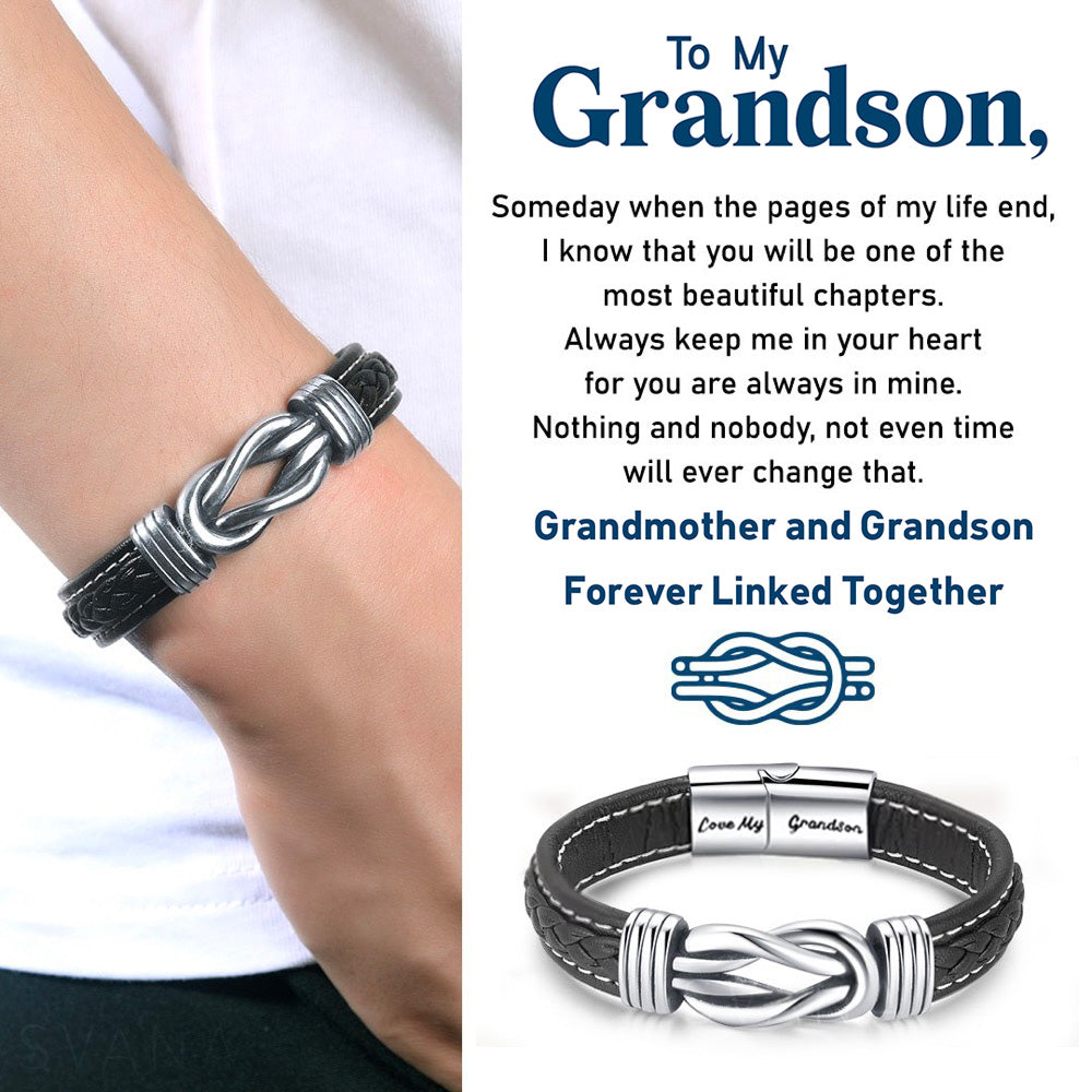 Unique Gift Grandmother and Grandson Forever Linked Together Braided Leather Bracelet