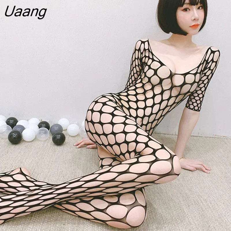 Uaang Leather Sexy Lingerie V Neck Teddies Bodysuit Plus Size Women Hollow Out Underwear Porno Corsets Backless Erotic Costumes