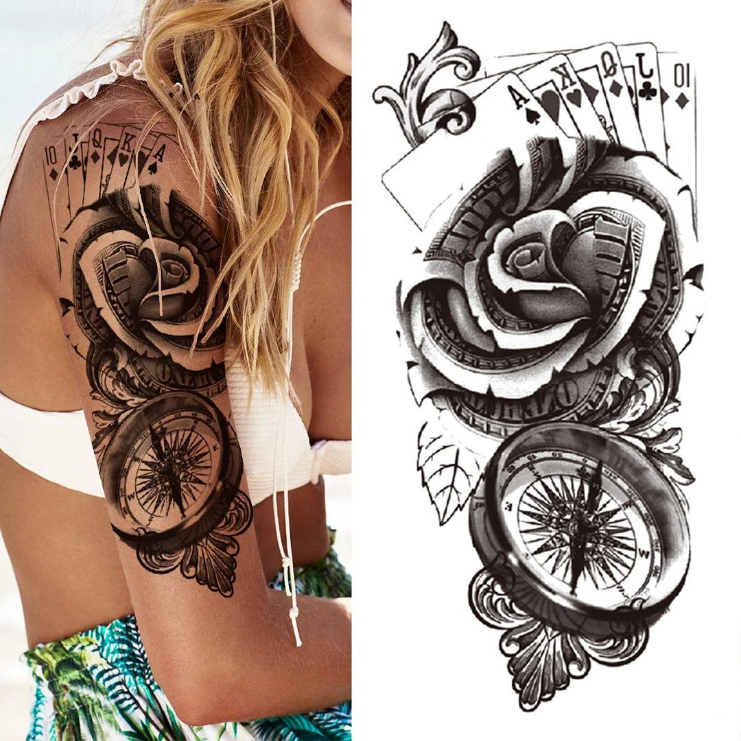 Realistic Fake Peony Temporary Tattoos For Women Girl Black Rose Elephant Flower Tattoo Sticker Tiger Anemone Tatoos Half Sleeve 515