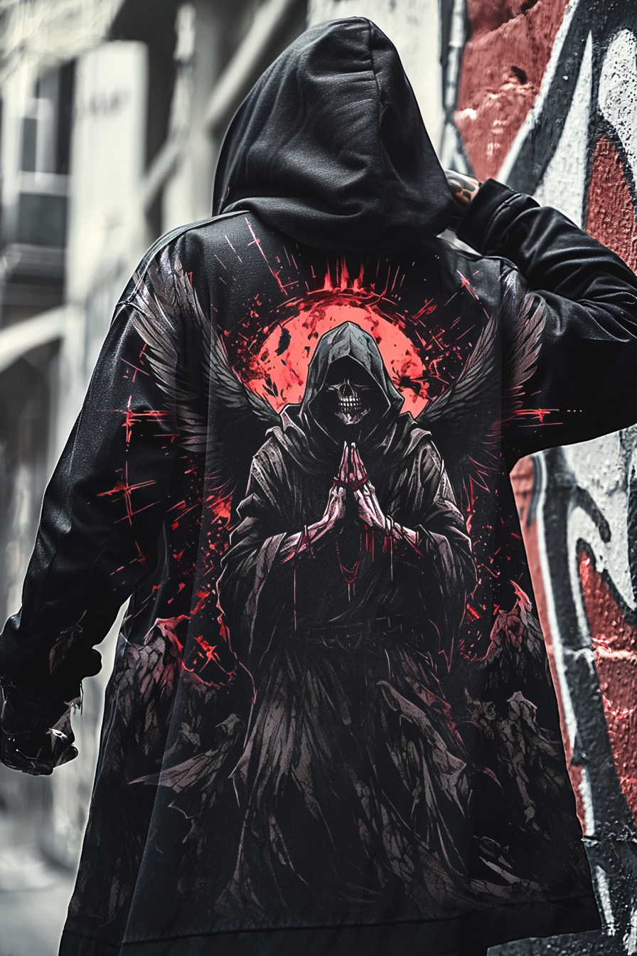 Men's Satanic Blood Devil Death Announcement Angel Digital 3D Printed Casual Hooded Jacket