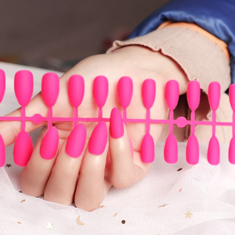 Free shipping fake nails Nail Art Decorations 24pcs Fake Nails Solid Color Frosted Matte Full Cover новогодние накладные ногти-Nail Inspo