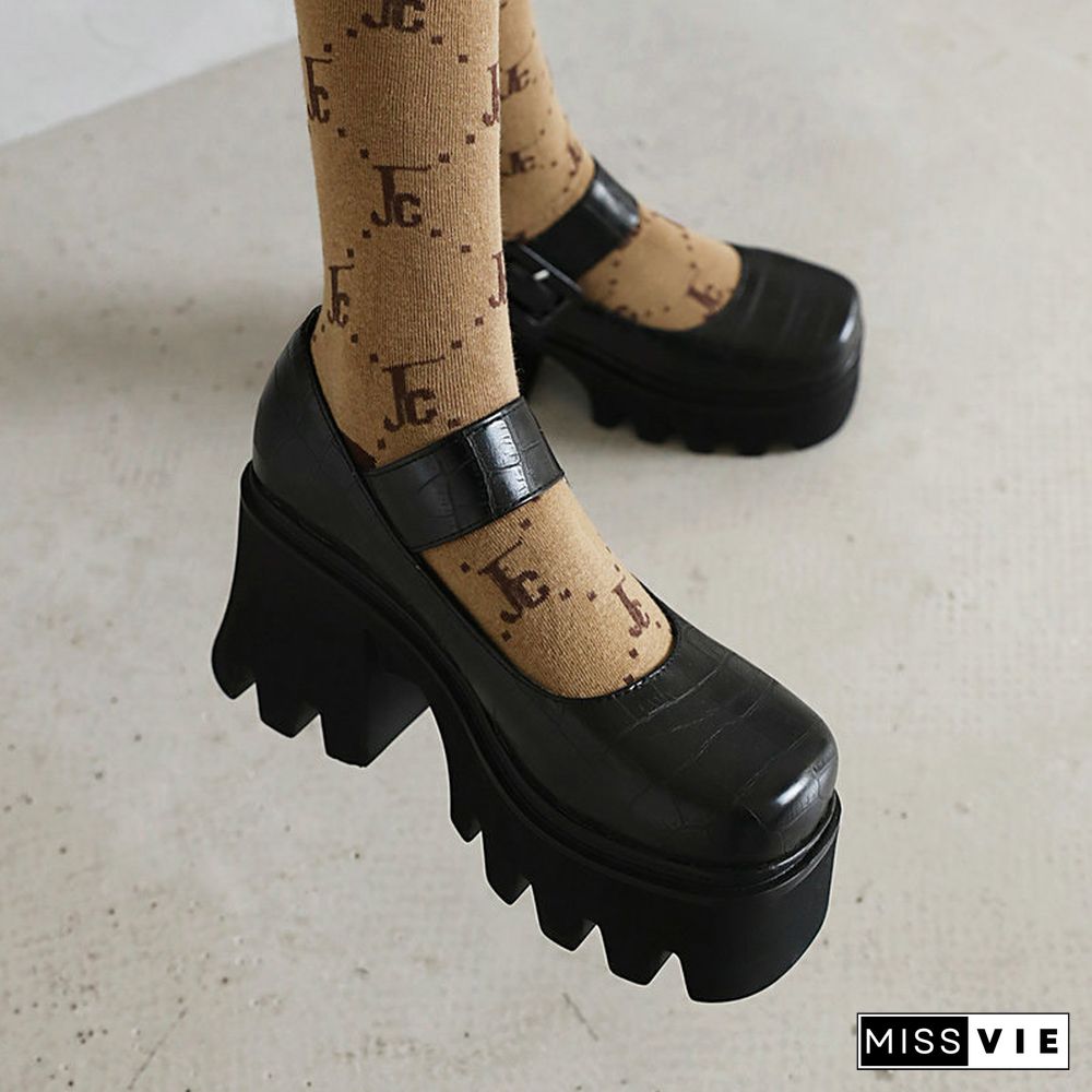 Vintage Mary Jane Shoes Platform Strap Buckle