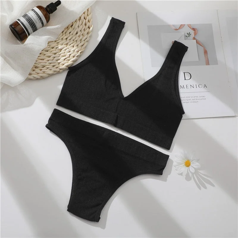 FINETOO Women Seamless Bra Underwear Set Sexy Lingerie Tanks Top+ Brazilian Pantys Fitness Active Sports Push Up Brassiere Sets