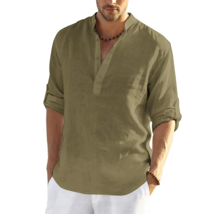 Evalonrealm™ Men's Cotton Linen Henley Shirt