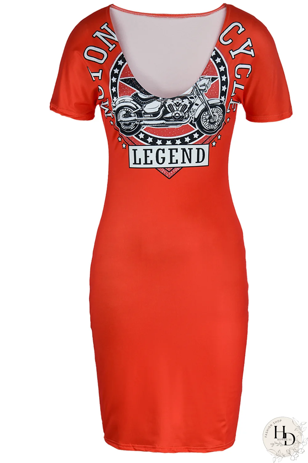 Tangerine Red Fashion Print Patchwork V Neck Pencil Skirt Dresses