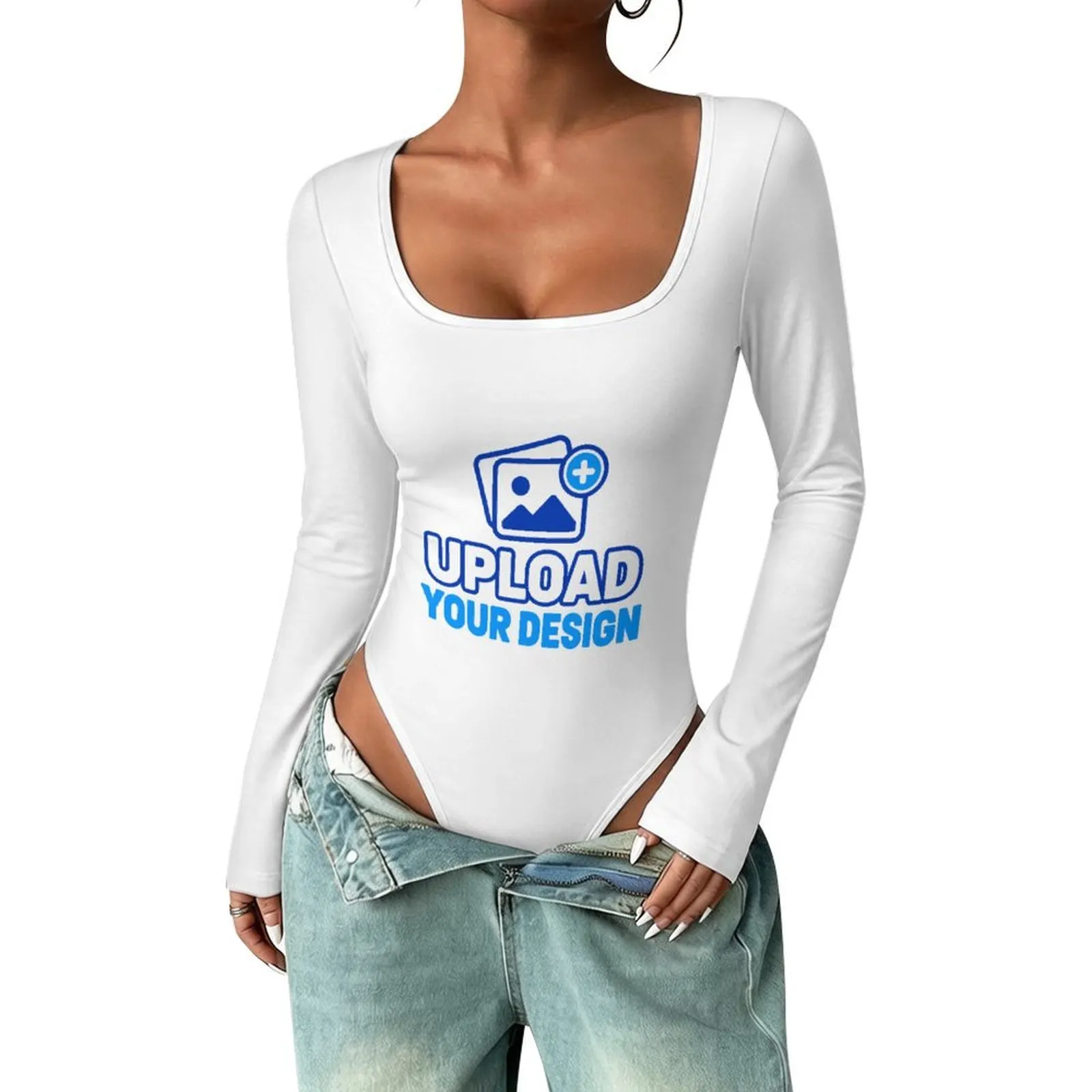 Square-Neck Long-Sleeve Bodysuit custom print product image 9