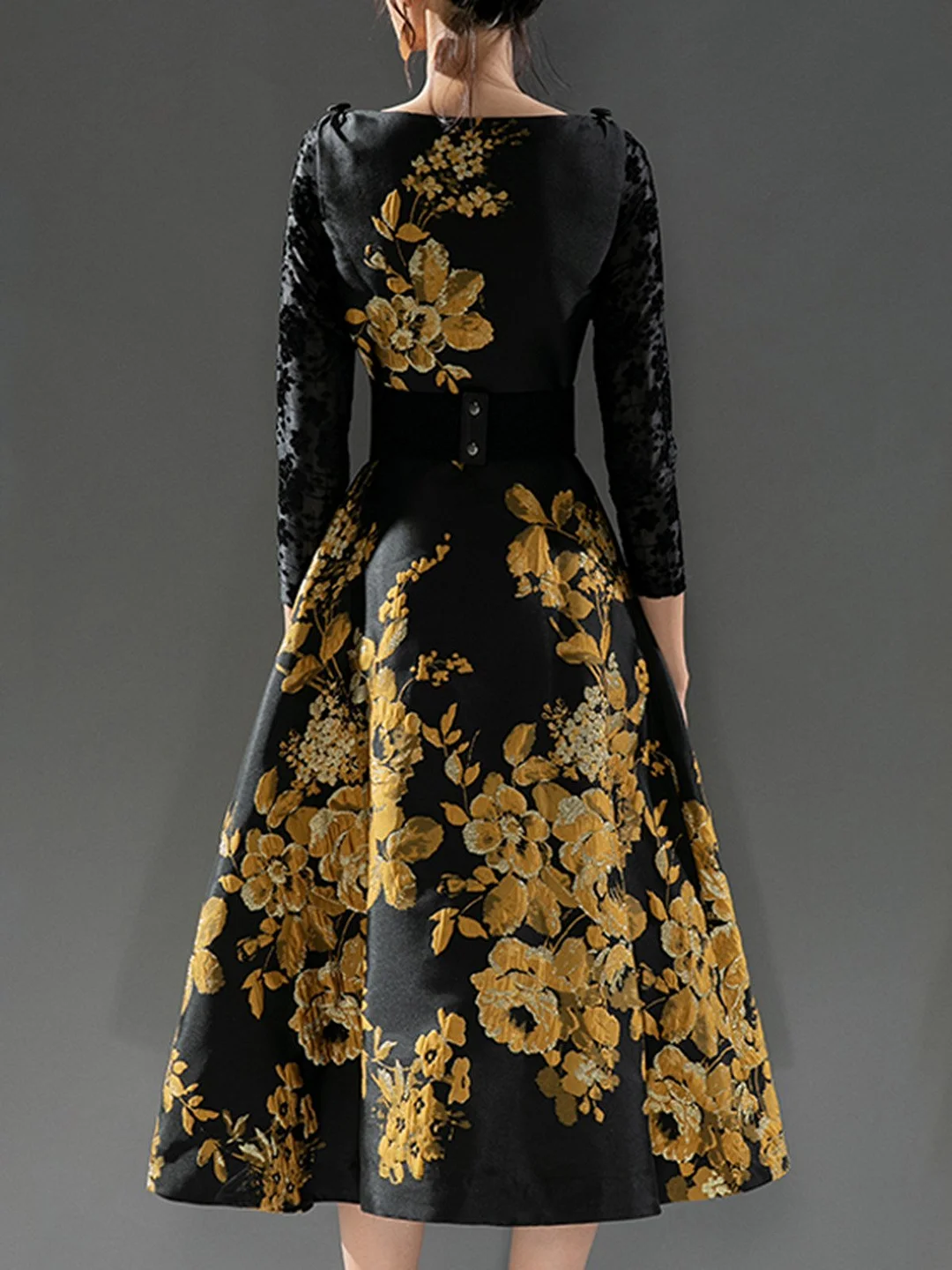 A-Line Cocktail Prom Party Elegant Floral-Print Midi Dress