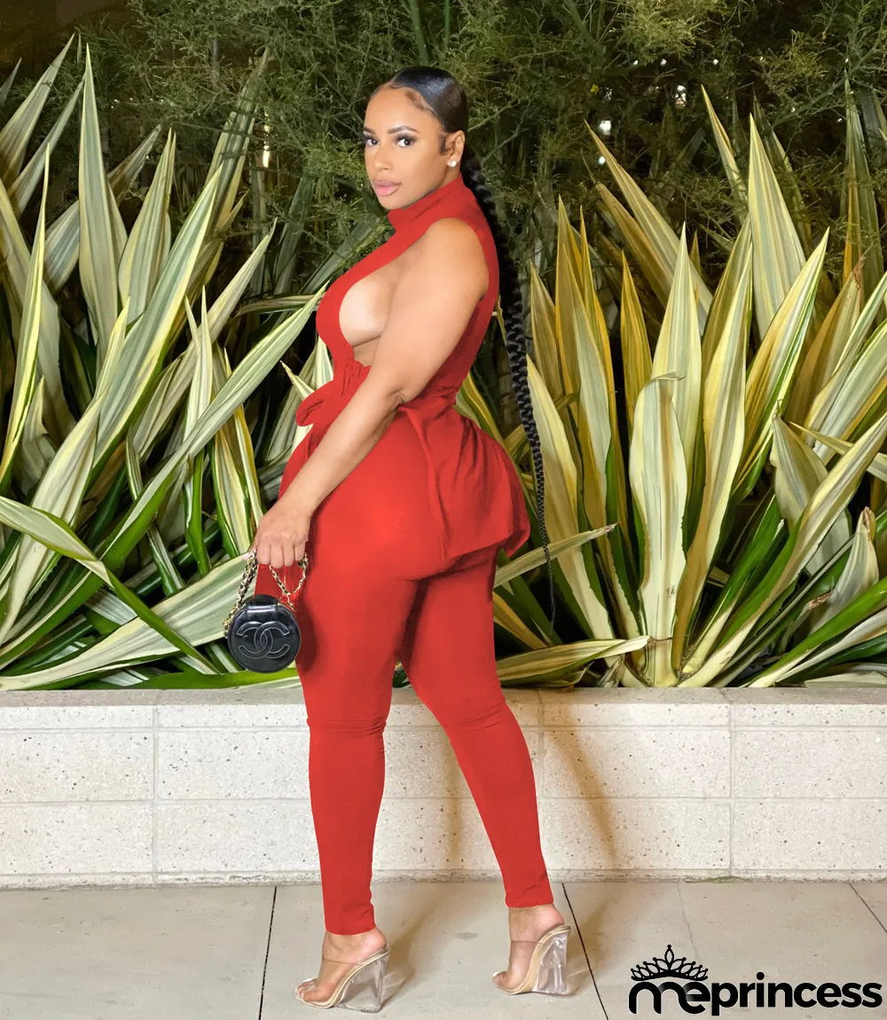 Women's Summer Slit Lace-Up Fashion Printed Two Piece