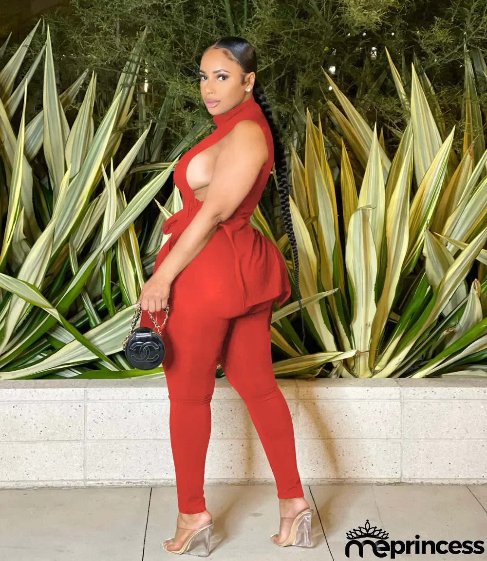 Women's Summer Slit Lace-Up Fashion Printed Two Piece