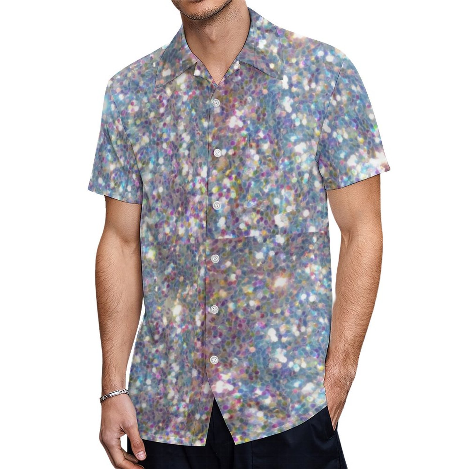 Holo Glam Glitter Print From Glitz Hawaiian Shirt Mens Button Down Plus Size Tropical Hawaii Beach Shirts