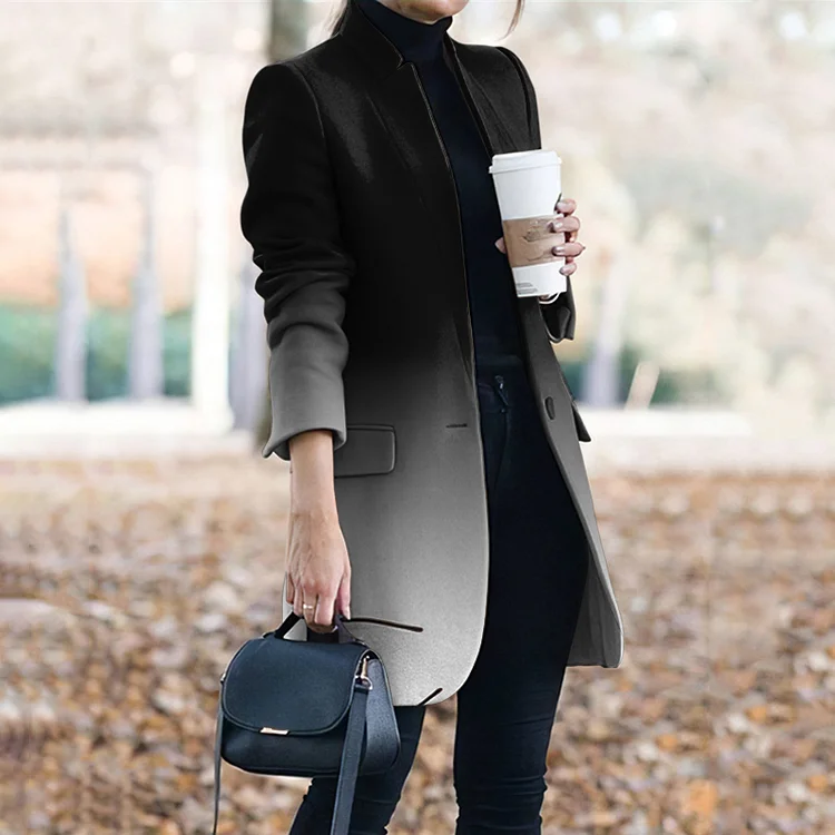 Casual Black And White Gradient Coat