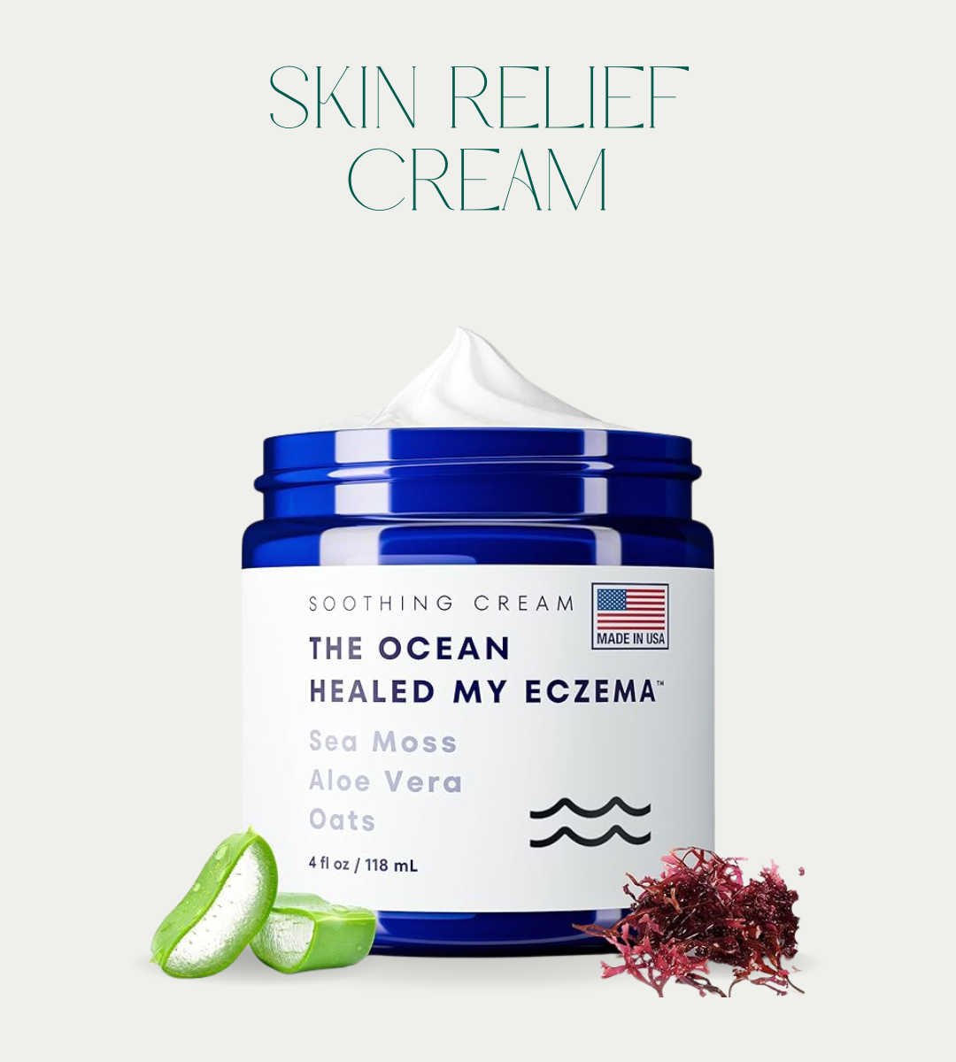 Natural Soothing Cream for Eczema & Psoriasis Relief - Hydrating Cream with Sea Moss, Oats, and Ocean Minerals for Sensitive Skin