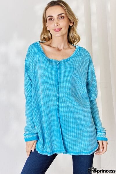 Zenana Oversized Waffle Long Sleeve Top