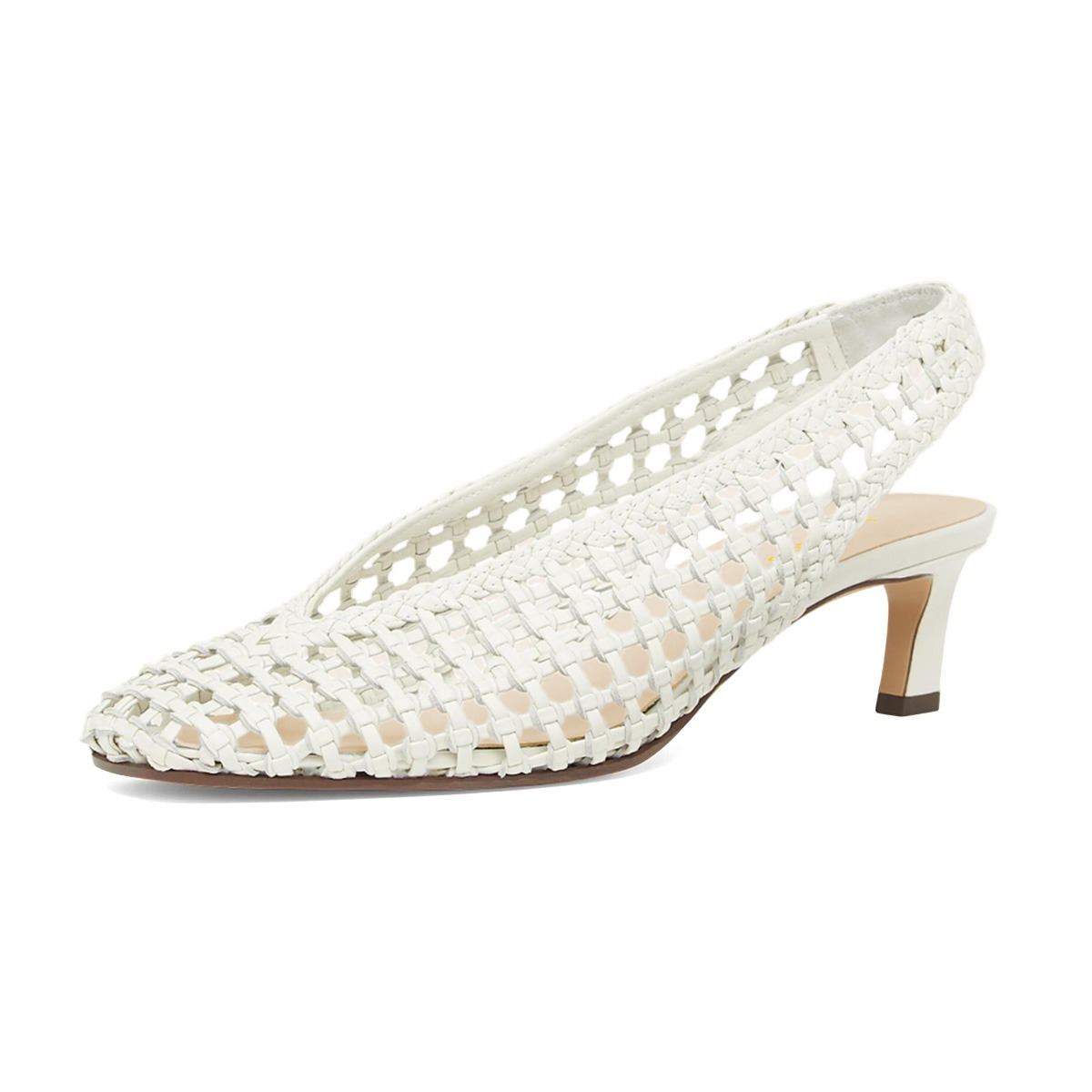 White Braided Square Toe Knot Caged Slingback Kitten Heels Nicepairs