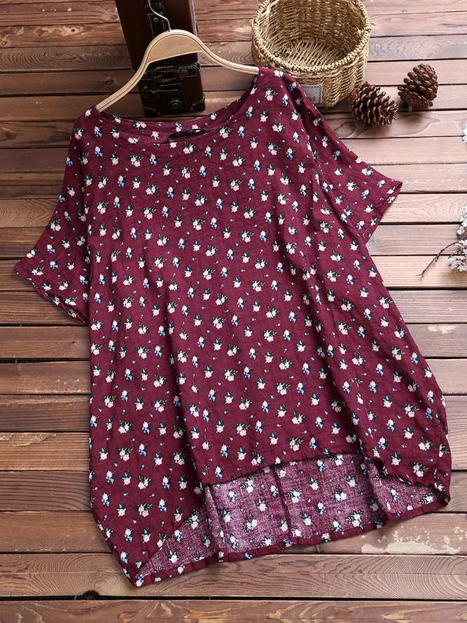 Wine Red Floral Casual Floral-Print Shirts & Tops