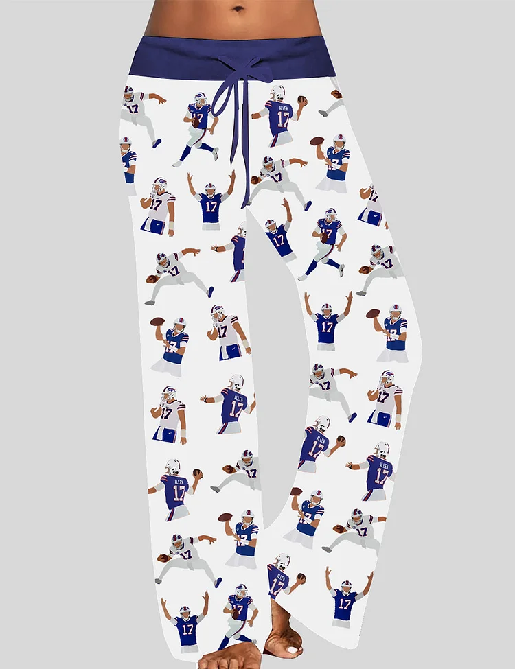 Women's Buffalo Bills Football Wide Leg Drawstring Waistband Pants
