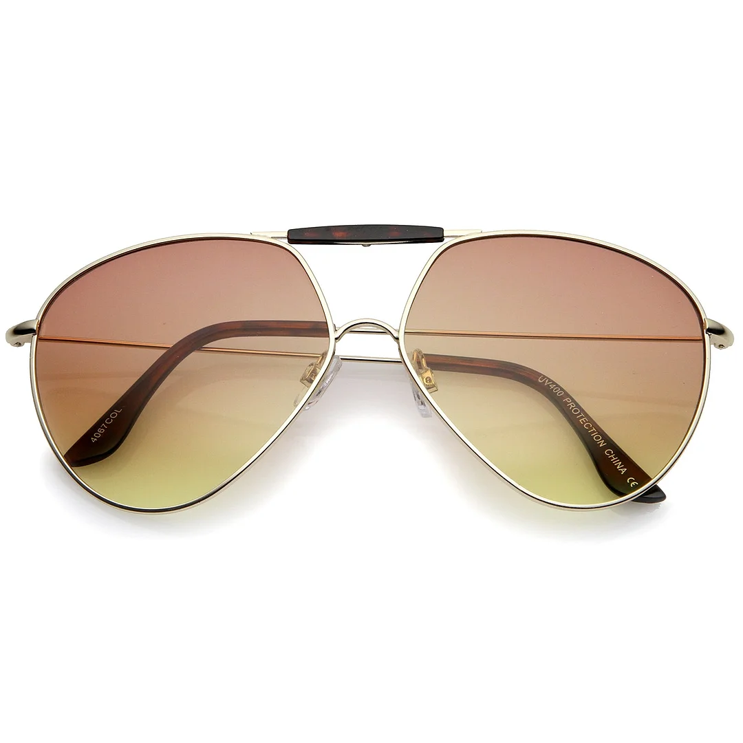 Modern Brow Bar Slim Temple Metal Frame Gradient Colored Lens Aviator glasses 62mm
