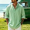 Men's Retro Vacation-Style Cotton-Linen Long-Sleeve Henley Shirt by Inlyline