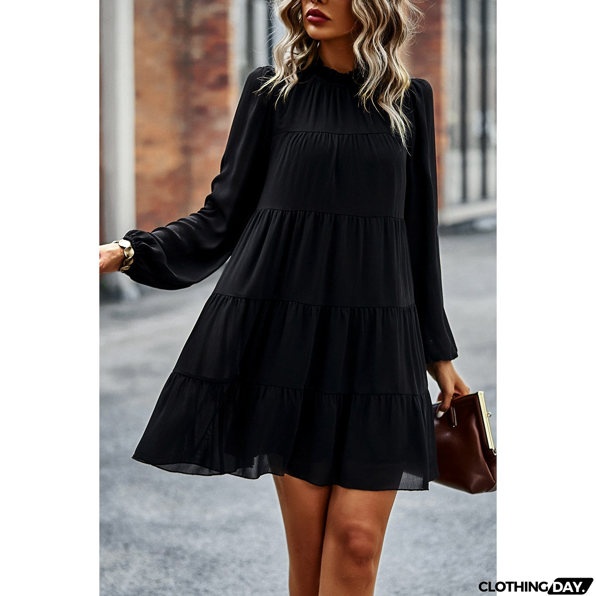 High Neck Comfort Tiered Dress