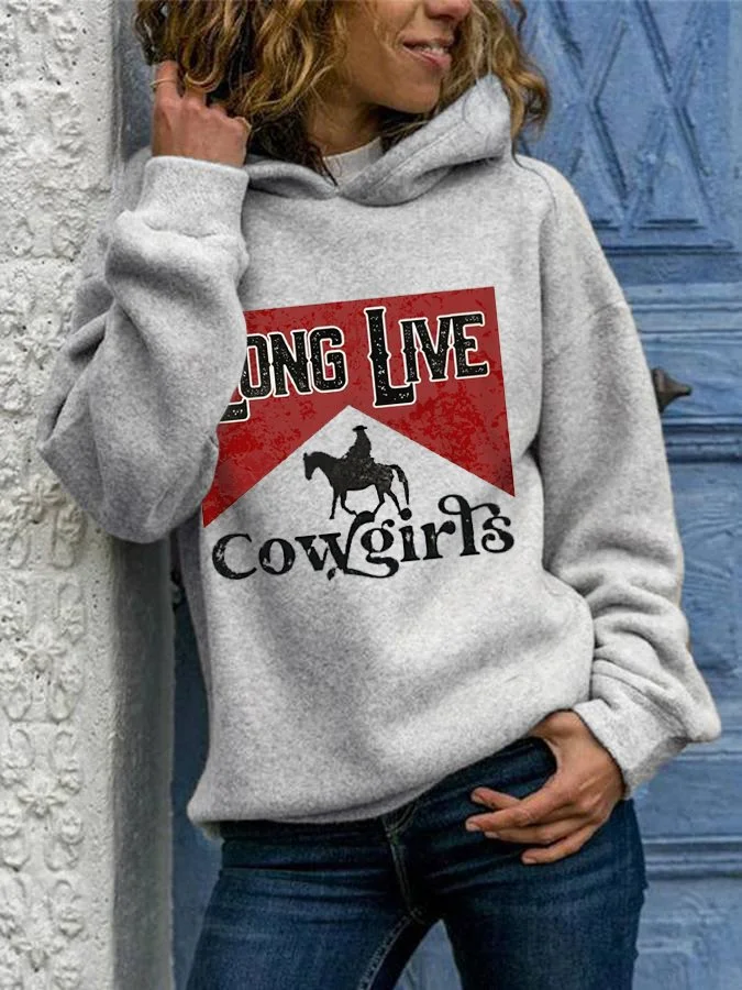 Women's Retro Long Live The Cowgirls Casual Hoodie